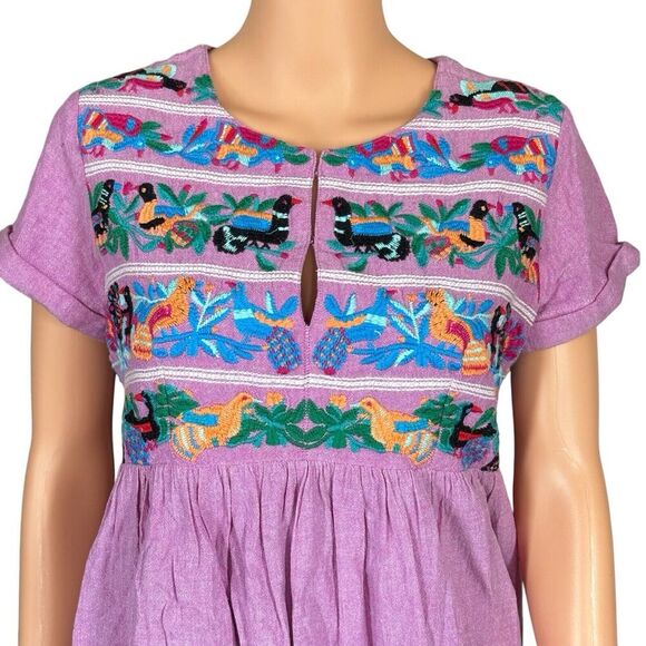 Roller Rabbit Size XS Pink 100% Cotton Embroidered Shift Dress Boho Cottage - Picture 3 of 7